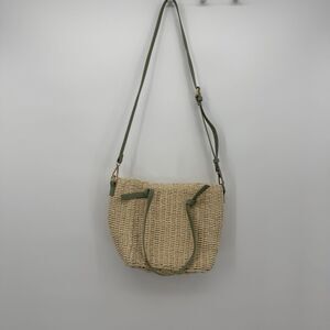 Mistique Paper Straw Crossbody Bag Green Faux Leather Cottage